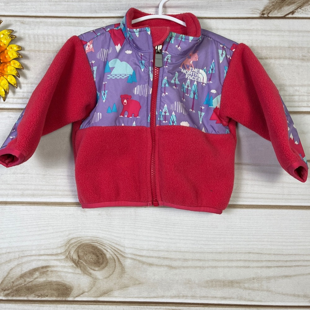 The North Face Kids Fleece Jacket Pink Coat 3-6M Bear Deer Forest Print